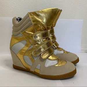 Gold Wedge Heel Sneaker Booties